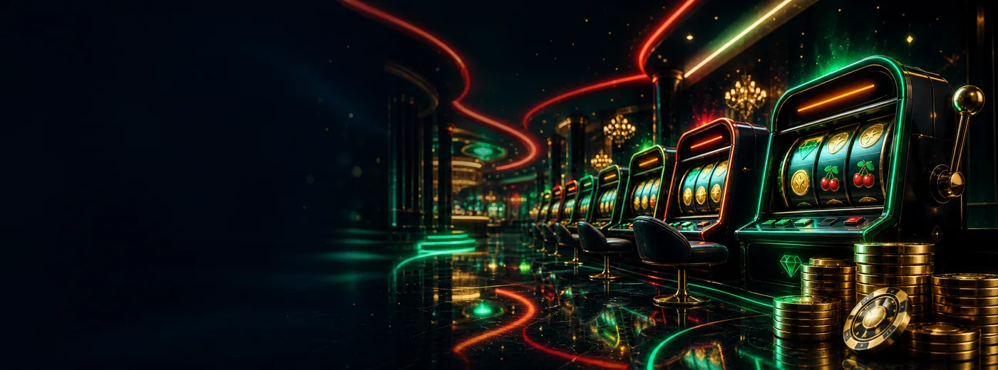 Lobby del casino Betonred con tragaperras y acentos rojos y verdes