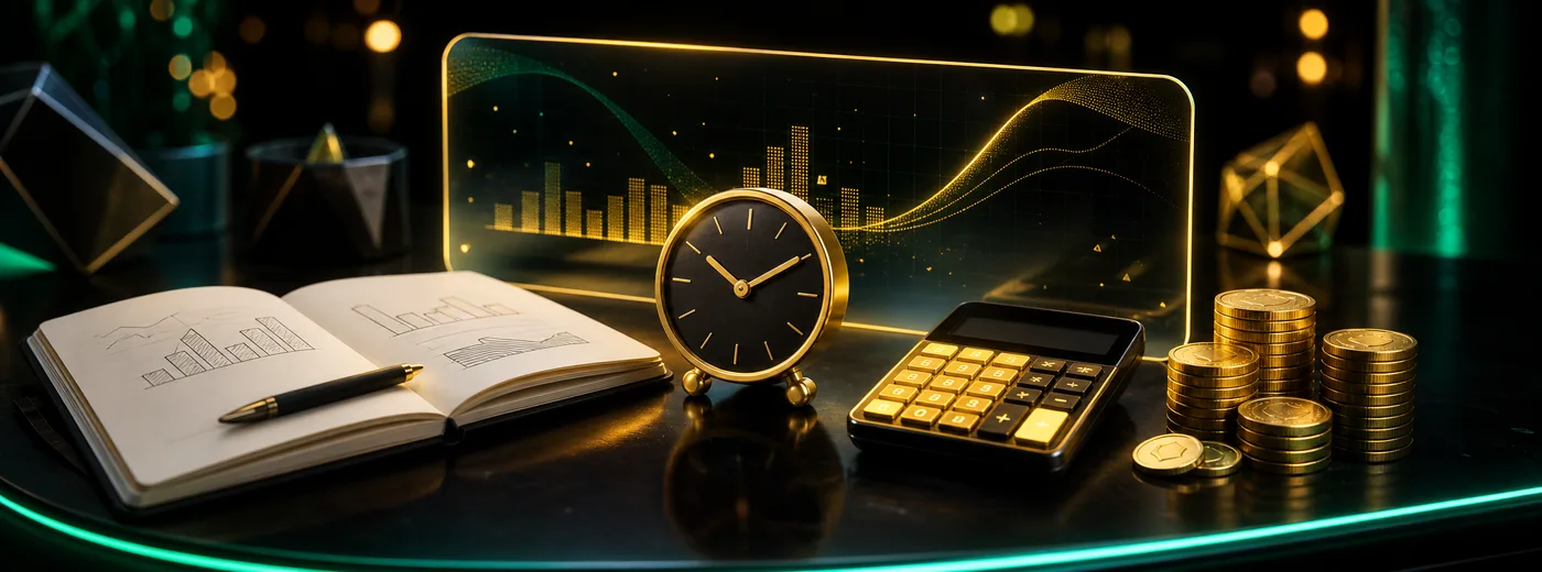 Cuaderno con un presupuesto y un reloj sobre el escritorio